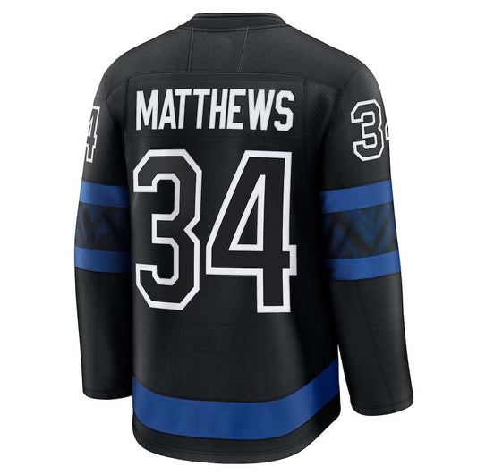 T.Maple Leafs #34 Auston Matthews Fanatics Captain Patch Alternate Premium Jersey - Black Stitched American Hockey Jerseys