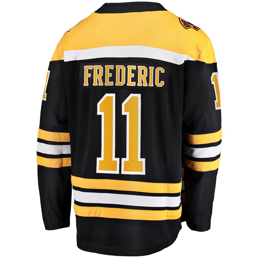 B.Bruins #11 Trent Frederic Fanatics Branded Home Breakaway Player Jersey  Black Stitched American Hockey Jerseys