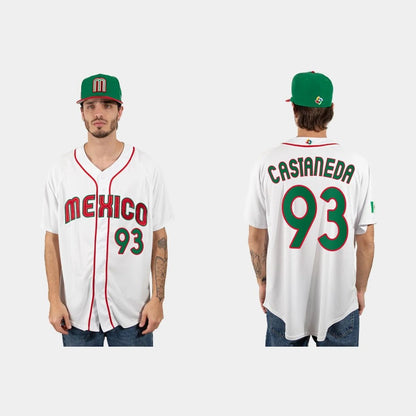 #93 VICTOR CASTANEDA MEXICO BASEBALL 2023 WORLD BASEBALL CLASSIC JERSEY ¨C WHITE Stitches Baseball Jerseys