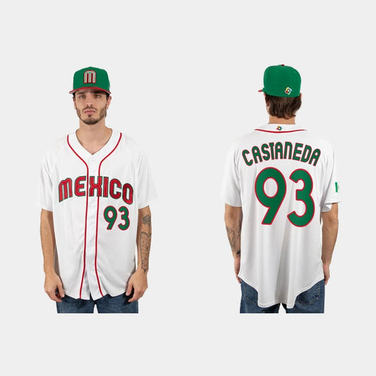#93 VICTOR CASTANEDA MEXICO BASEBALL 2023 WORLD BASEBALL CLASSIC JERSEY ¨C WHITE Stitches Baseball Jerseys
