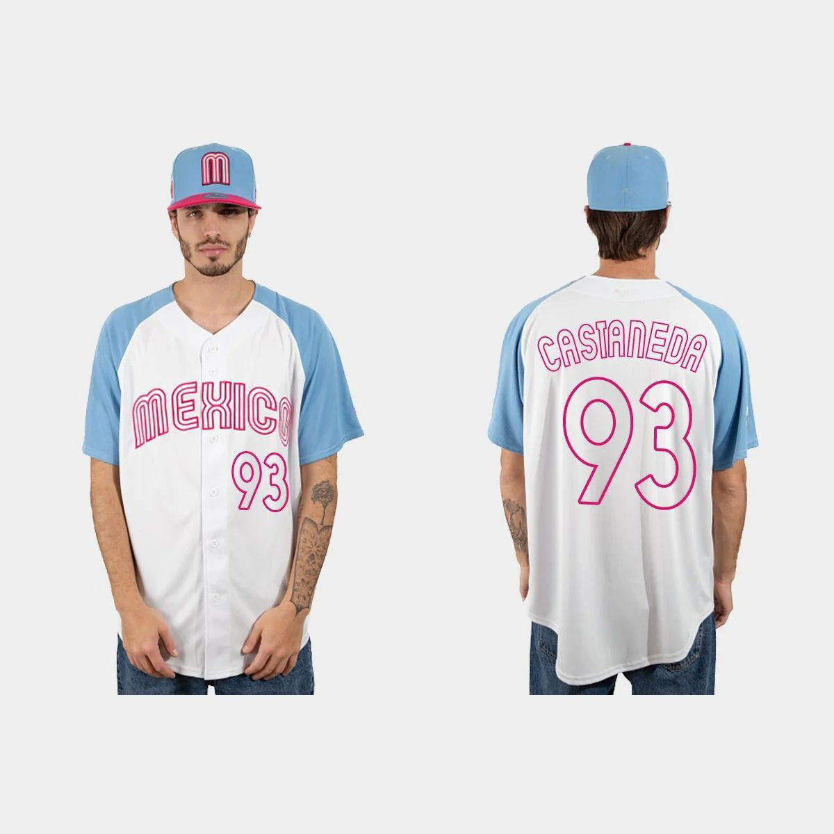 #93 VICTOR CASTANEDA MEXICO BASEBALL 2023 WORLD BASEBALL CLASSIC JERSEY ¨C WHITE BLUE Stitches Baseball Jerseys