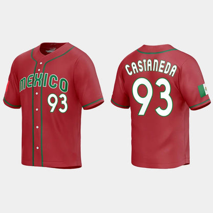 #93 VICTOR CASTANEDA MEXICO BASEBALL 2023 WORLD BASEBALL CLASSIC REPLICA JERSEY ¨C RED Stitches Baseball Jerseys