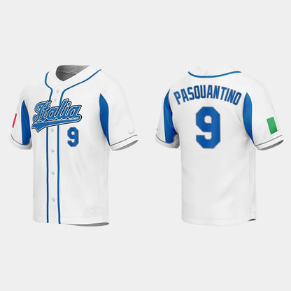 #9 VINNIE PASQUANTINO ITALY BASEBALL 2023 WORLD BASEBALL CLASSIC JERSEY ¨C WHITE Stitches Baseball Jerseys