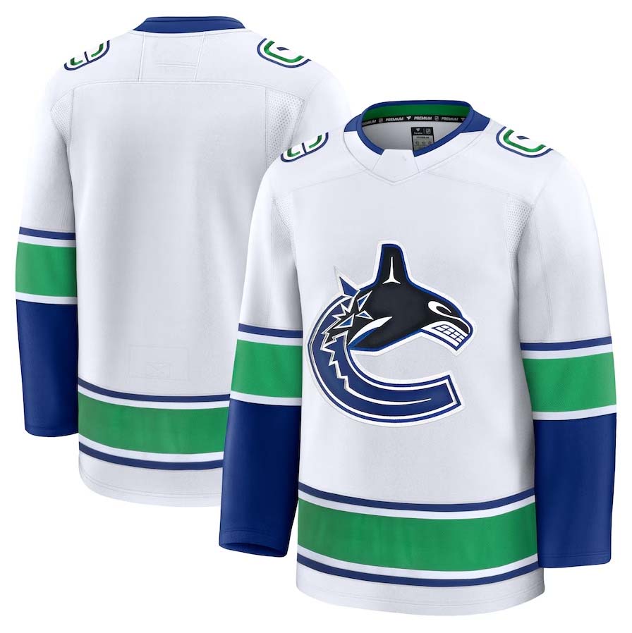 V.Canucks Fanatics Away Premium Jersey - White Stitched American Hockey Jerseys