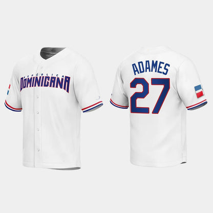 #27 WILLY ADAMES DOMINICAN REPUBLIC BASEBALL 2023 WORLD BASEBALL CLASSIC REPLICA JERSEY ¨C WHITE Stitches Baseball Jerseys