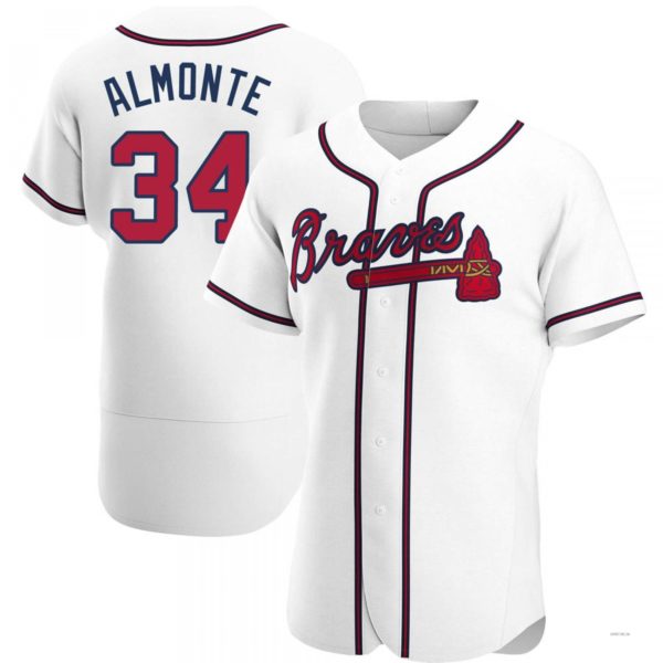 Atlanta Braves #34 Abuonem Almonte White Home Jersey Stitches Baseball Jerseys