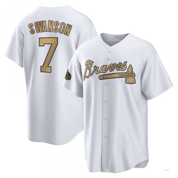 Atlanta Braves #7 Dansby Swanson White Replica 2022 All-Star Jersey Stitches Baseball Jerseys